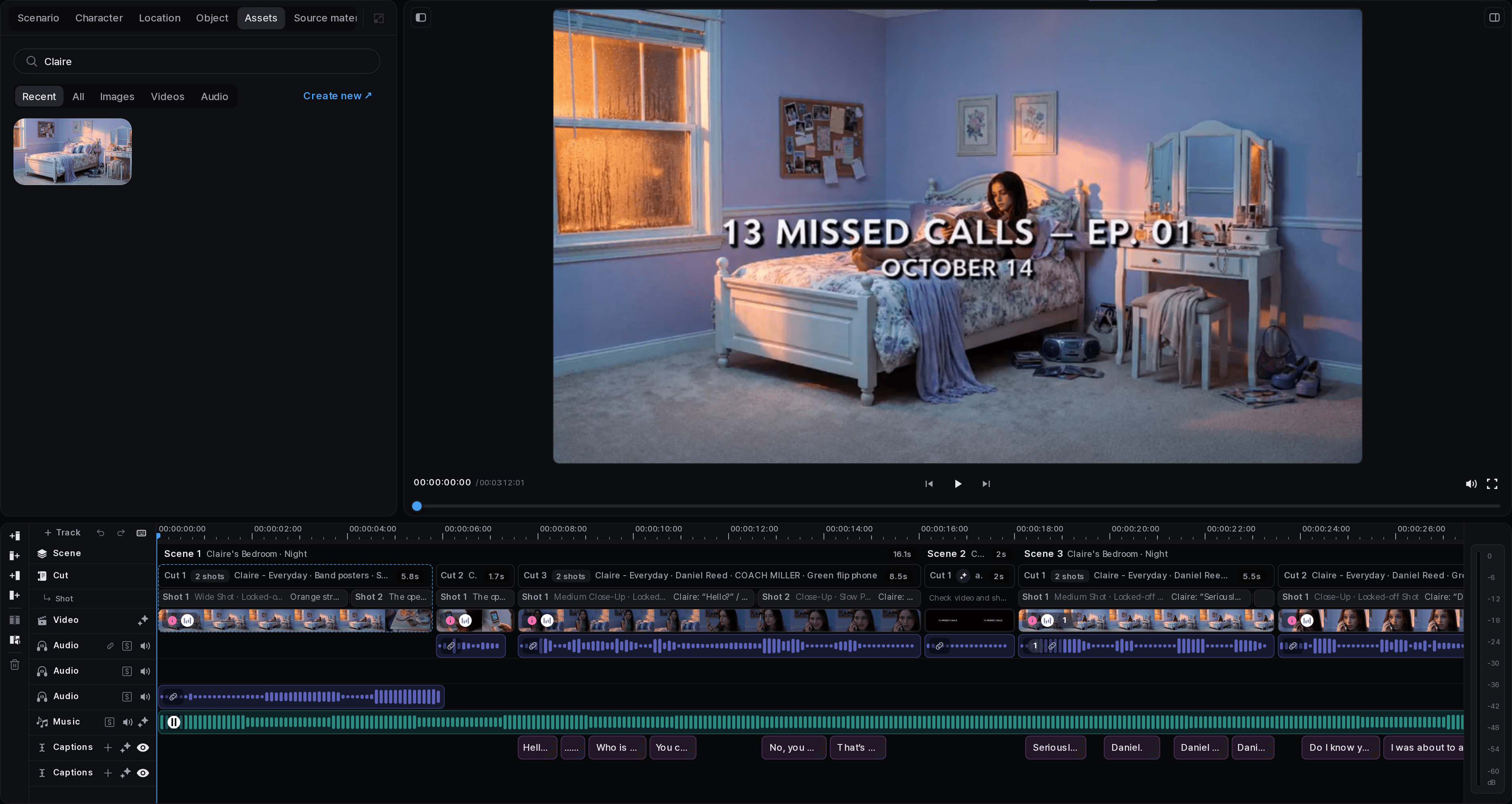 Editor library beside the timeline where an asset can be placed